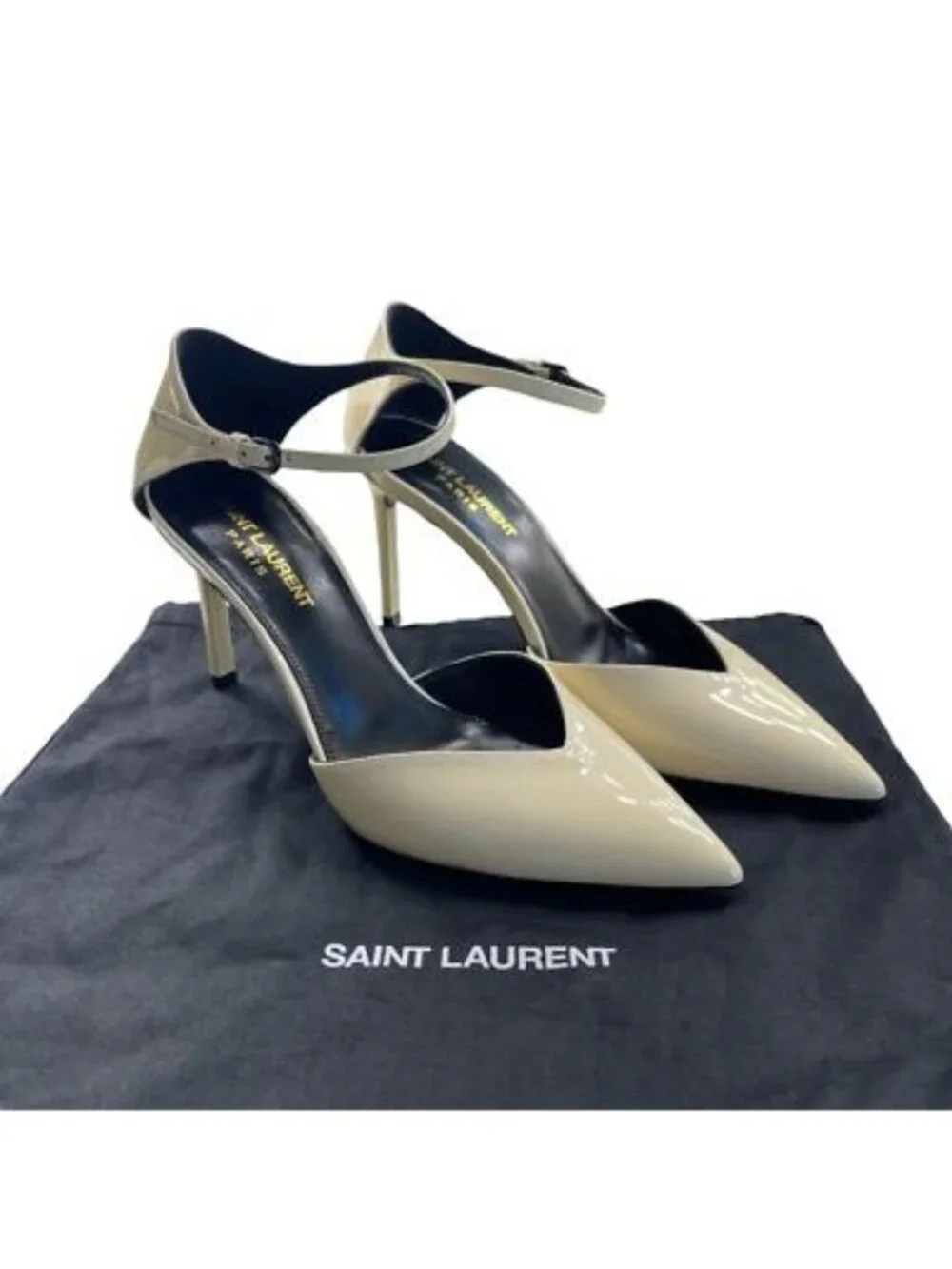 Saint Laurent Patent Anja 85 Ankle Strap Pointed Pumps 37 Coquille - Picture 3 of 8